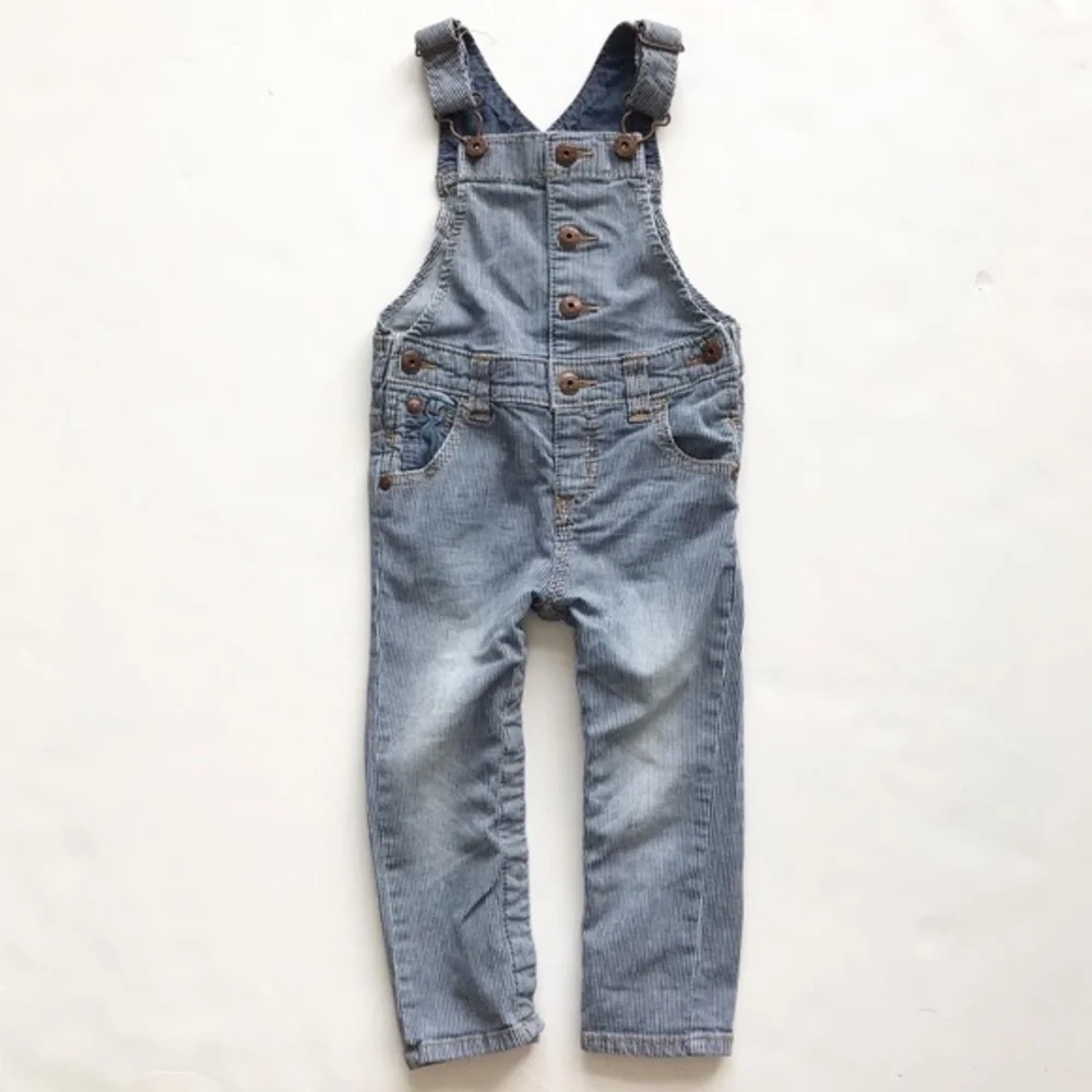 Oshkosh stripe button denim overalls EUC 24 months